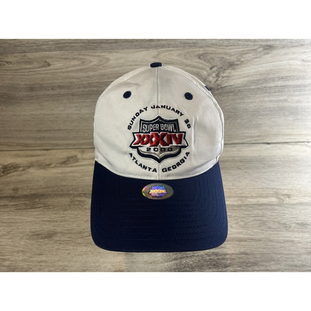 Vintage Super Bowl XXXIV 2000 Twins Enterprise Snapback Hat Cap NFL White‎ Blue